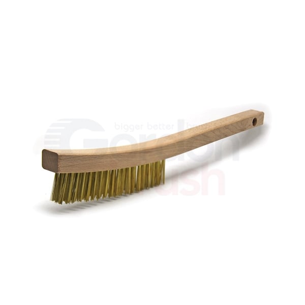 3x19 Row 0.012 Brass Wire, 13-3/4 Curved Wood Handle Scratch Brush, PK12